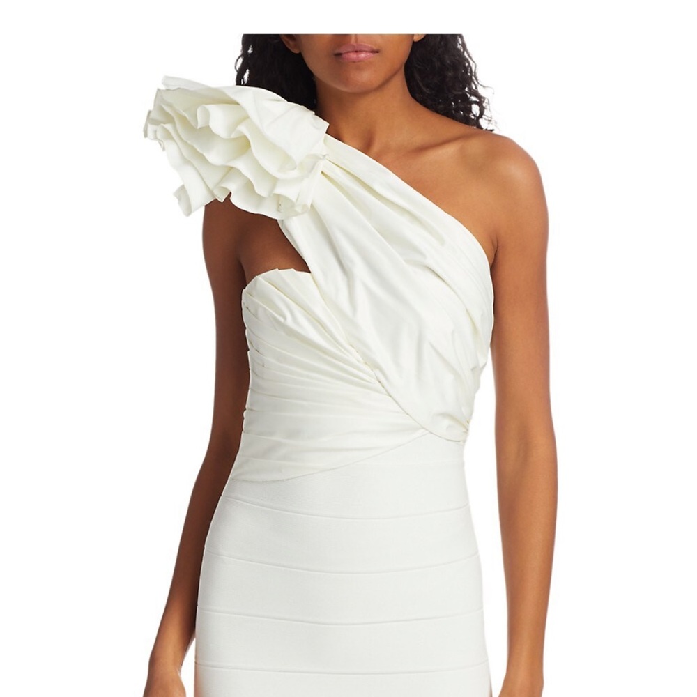 Herve Leger NWT white one shoulder mini dress